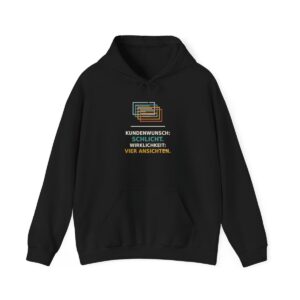 Skaldify – Kundenwunsch: schlicht. Wirklichkeit: vier Ansichten. (Hoodie)